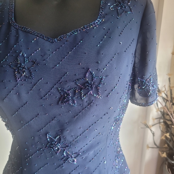 Monique Collection Vintage navy blue beaded maxi dress Size L - Picture 5 of 12